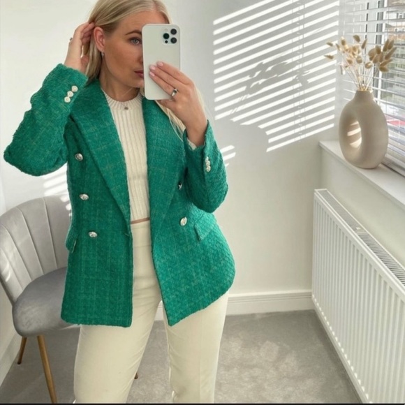 ZARA TEXTURED DOUBLE BREASTED BLAZER - Picture 1 of 9